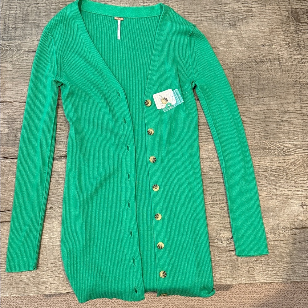 Free People Green Button-Up Women's Sweater
